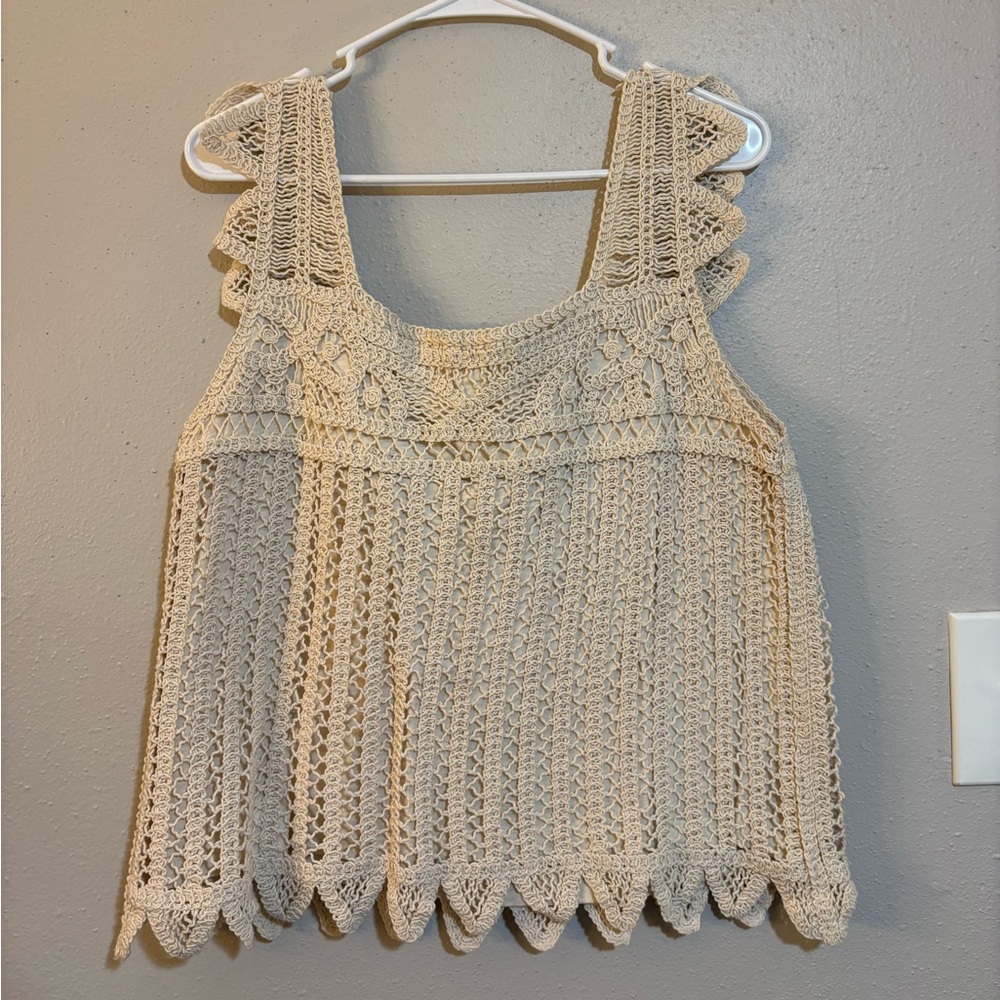 Design History Crochet Lace Top in Beige